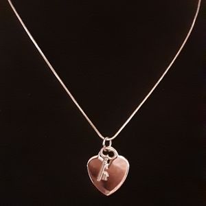 Vintage STERLING SKELETON KEY w/HEART on 16" 925 Chain ITALY